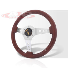 Load image into Gallery viewer, JDM Sport Universal 350mm Wood Grain Style Aluminum Steering Wheel Polished Center Dark Wood