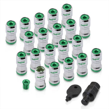 Load image into Gallery viewer, God Snow Lug Nuts M12 x1.5mm Thread pitch Chrome Body Green Trim (20 Piece +1 Key)