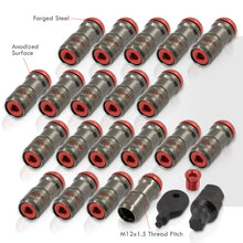 Load image into Gallery viewer, God Snow Lug Nuts M12 x1.5mm Thread pitch Gunmetal Body Red Trim (20 Piece +1 Key)