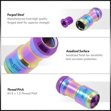 Load image into Gallery viewer, God Snow Lug Nuts M12 x1.5mm Thread pitch Neo Chrome Body Purple Trim (20 Piece +1 Key)
