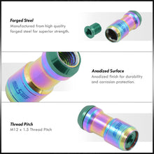 Load image into Gallery viewer, God Snow Lug Nuts M12 x1.5mm Thread pitch Neo Chrome Body Green Trim (20 Piece +1 Key)