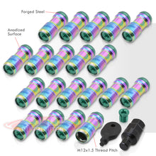 Load image into Gallery viewer, God Snow Lug Nuts M12 x1.5mm Thread pitch Neo Chrome Body Green Trim (20 Piece +1 Key)