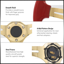 Load image into Gallery viewer, Universal 350mm Heavy Duty Steel Steering Wheel Gold Center Metallic Red