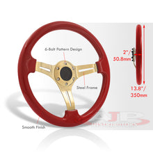 Load image into Gallery viewer, Universal 350mm Heavy Duty Steel Steering Wheel Gold Center Metallic Red