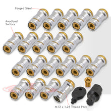 Load image into Gallery viewer, God Snow Lug Nuts M12 x1.25mm Thread pitch Chrome Body Gold Trim (20 Piece +1 Key)