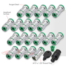 Load image into Gallery viewer, God Snow Lug Nuts M12 x1.25mm Thread pitch Chrome Body Green Trim (20 Piece +1 Key)