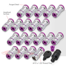 Load image into Gallery viewer, God Snow Lug Nuts M12 x1.25mm Thread pitch Chrome Body Purple Trim (20 Piece +1 Key)