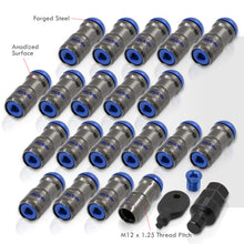 Load image into Gallery viewer, God Snow Lug Nuts M12 x1.25mm Thread pitch Gunmetal Body Blue Trim (20 Piece +1 Key)