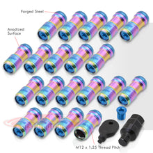 Load image into Gallery viewer, God Snow Lug Nuts M12 x1.25mm Thread pitch Neo Chrome Body Blue Trim (20 Piece +1 Key)