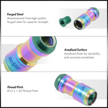 Load image into Gallery viewer, God Snow Lug Nuts M12 x1.25mm Thread pitch Neo Chrome Body Green Trim (20 Piece +1 Key)