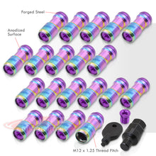 Load image into Gallery viewer, God Snow Lug Nuts M12 x1.25mm Thread pitch Neo Chrome Body Purple Trim (20 Piece +1 Key)