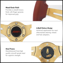 Load image into Gallery viewer, JDM Sport Universal 350mm Heavy Duty Steel Wood Grain Style Steering Wheel Gold Center Light Wood