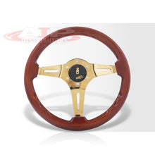 Load image into Gallery viewer, JDM Sport Universal 350mm Heavy Duty Steel Wood Grain Style Steering Wheel Gold Center Light Wood