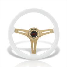 Load image into Gallery viewer, JDM Sport Universal 350mm Heavy Duty Steel Wood Grain Style Steering Wheel Gold Center White Wood