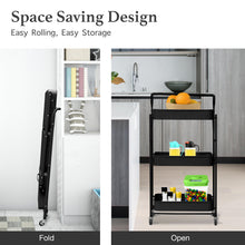 Load image into Gallery viewer, 3 Tier Metal Folding Utility Rolling Storage Cart Black