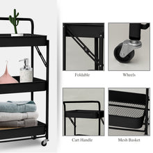 Load image into Gallery viewer, 3 Tier Metal Folding Utility Rolling Storage Cart Black