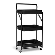 Load image into Gallery viewer, 3 Tier Metal Folding Utility Rolling Storage Cart Black