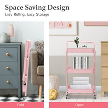 Load image into Gallery viewer, 3 Tier Metal Folding Utility Rolling Storage Cart Pink