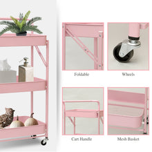Load image into Gallery viewer, 3 Tier Metal Folding Utility Rolling Storage Cart Pink