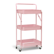 Load image into Gallery viewer, 3 Tier Metal Folding Utility Rolling Storage Cart Pink