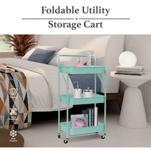 Load image into Gallery viewer, 3 Tier Metal Folding Utility Rolling Storage Cart Teal