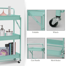 Load image into Gallery viewer, 3 Tier Metal Folding Utility Rolling Storage Cart Teal