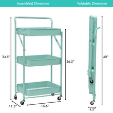 Load image into Gallery viewer, 3 Tier Metal Folding Utility Rolling Storage Cart Teal