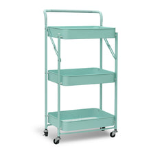 Load image into Gallery viewer, 3 Tier Metal Folding Utility Rolling Storage Cart Teal