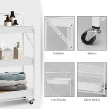 Load image into Gallery viewer, 3 Tier Metal Folding Utility Rolling Storage Cart White