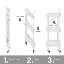 Load image into Gallery viewer, 3 Tier Metal Folding Utility Rolling Storage Cart White
