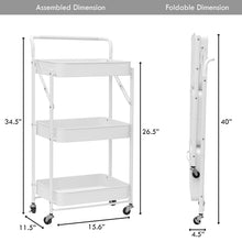 Load image into Gallery viewer, 3 Tier Metal Folding Utility Rolling Storage Cart White