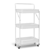 Load image into Gallery viewer, 3 Tier Metal Folding Utility Rolling Storage Cart White