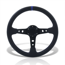 Load image into Gallery viewer, Universal 350mm PVC Leather Deep Dish Style Aluminum Steering Wheel Black Center with Blue Stitching