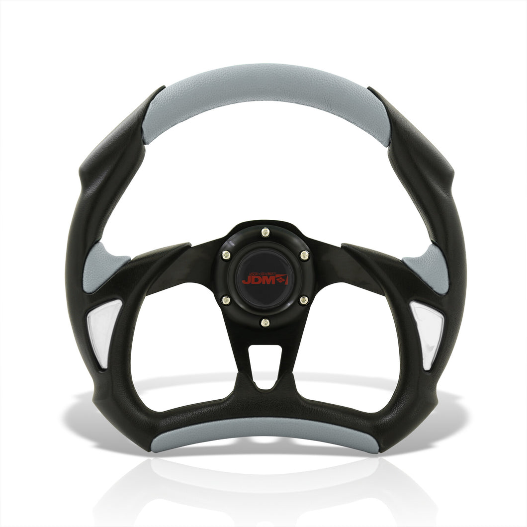 JDM Sport Universal 320mm Flat Bottom Style Aluminum Steering Wheel Black / Silver