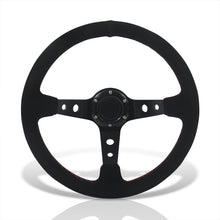 Load image into Gallery viewer, Universal 350mm Suede Deep Dish Style Aluminum Steering Wheel Black with Red Stitching