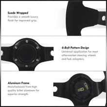Load image into Gallery viewer, Universal 350mm Suede Deep Dish Style Aluminum Steering Wheel Black with Red Stitching