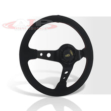 Load image into Gallery viewer, Universal 350mm Suede Deep Dish Style Aluminum Steering Wheel Black with Red Stitching