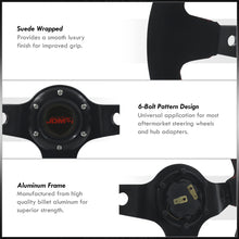Load image into Gallery viewer, JDM Sport Universal 350mm Suede Deep Dish Style Aluminum Steering Wheel Black with Red Stitching