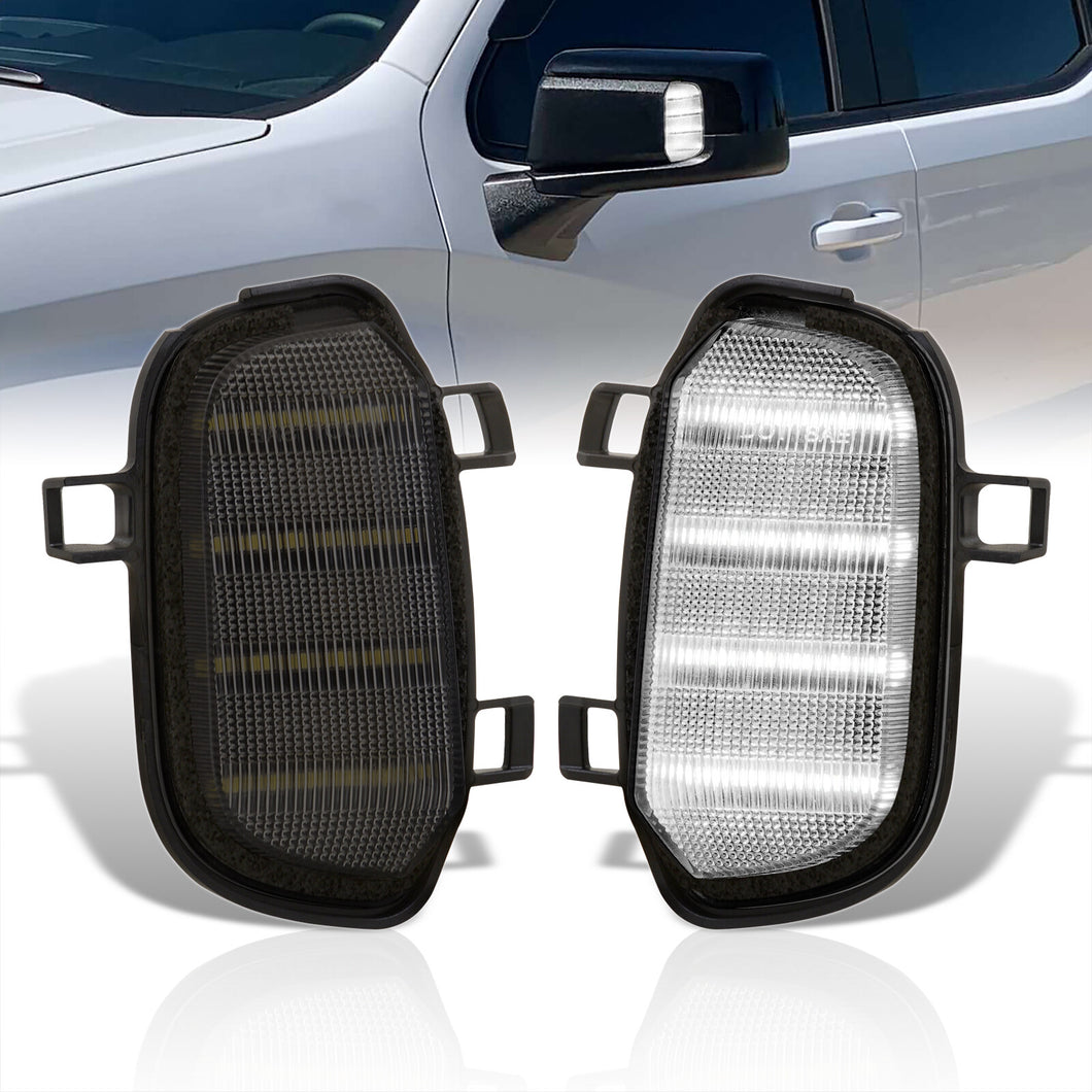 Chevrolet Silverado 1500 2019-2021 / 1500 LD 2019-2021 / GMC Sierra 1500 2019-2021 Front White LED Side Mirror Marker Lights Smoke Len
