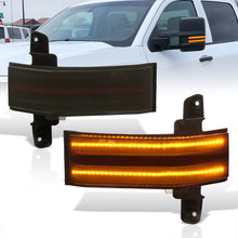 Load image into Gallery viewer, Chevrolet Silverado 1500 2014-2018 / 1500LD 2019 / 2500HD 3500HD 2015-2019 / GMC Sierra 1500 2014-2018 / 1500LD 2019 / 2500HD 3500HD 2015-2019 Front Amber Sequential LED Side Mirror Signal Marker Lights Smoke Len