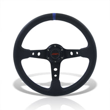 Load image into Gallery viewer, JDM Sport Universal 350mm PVC Leather Deep Dish Style Aluminum Steering Wheel Black Center with Blue Stitching