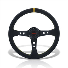 Load image into Gallery viewer, JDM Sport Universal 350mm PVC Leather Deep Dish Style Aluminum Steering Wheel Black Center with Yellow Stitching
