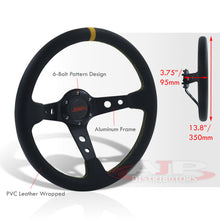 Load image into Gallery viewer, JDM Sport Universal 350mm PVC Leather Deep Dish Style Aluminum Steering Wheel Black Center with Yellow Stitching