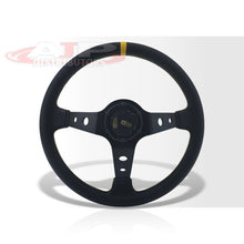 Load image into Gallery viewer, JDM Sport Universal 350mm PVC Leather Deep Dish Style Aluminum Steering Wheel Black Center with Yellow Stitching
