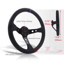 Load image into Gallery viewer, JDM Sport Universal 350mm PVC Leather Deep Dish Style Aluminum Steering Wheel Black Center with Purple Stitching