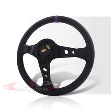 Load image into Gallery viewer, JDM Sport Universal 350mm PVC Leather Deep Dish Style Aluminum Steering Wheel Black Center with Purple Stitching