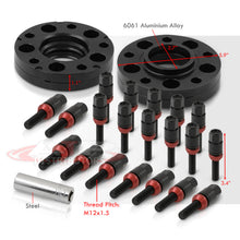 Load image into Gallery viewer, Universal 4 Piece Wheel Spacers + Extended Lug Nut Bolts Black - PCD: 5x120 | Thread Pitch: M12x1.5 | Bore: 72.56mm | Thickness: 15mm | Lug Nuts: 40mm
