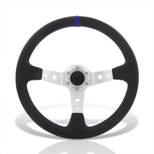 Load image into Gallery viewer, Universal 350mm PVC Leather Deep Dish Style Aluminum Steering Wheel Silver Center with Blue Stitching