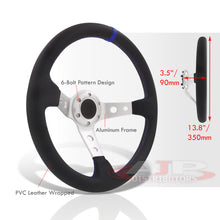 Load image into Gallery viewer, Universal 350mm PVC Leather Deep Dish Style Aluminum Steering Wheel Silver Center with Blue Stitching