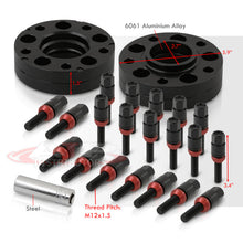 Load image into Gallery viewer, Universal 4 Piece Wheel Spacers + Extended Lug Nut Bolts Black - PCD: 5x120 | Thread Pitch: M12x1.5 | Bore: 72.56mm | Thickness: 20mm | Lug Nuts: 45mm